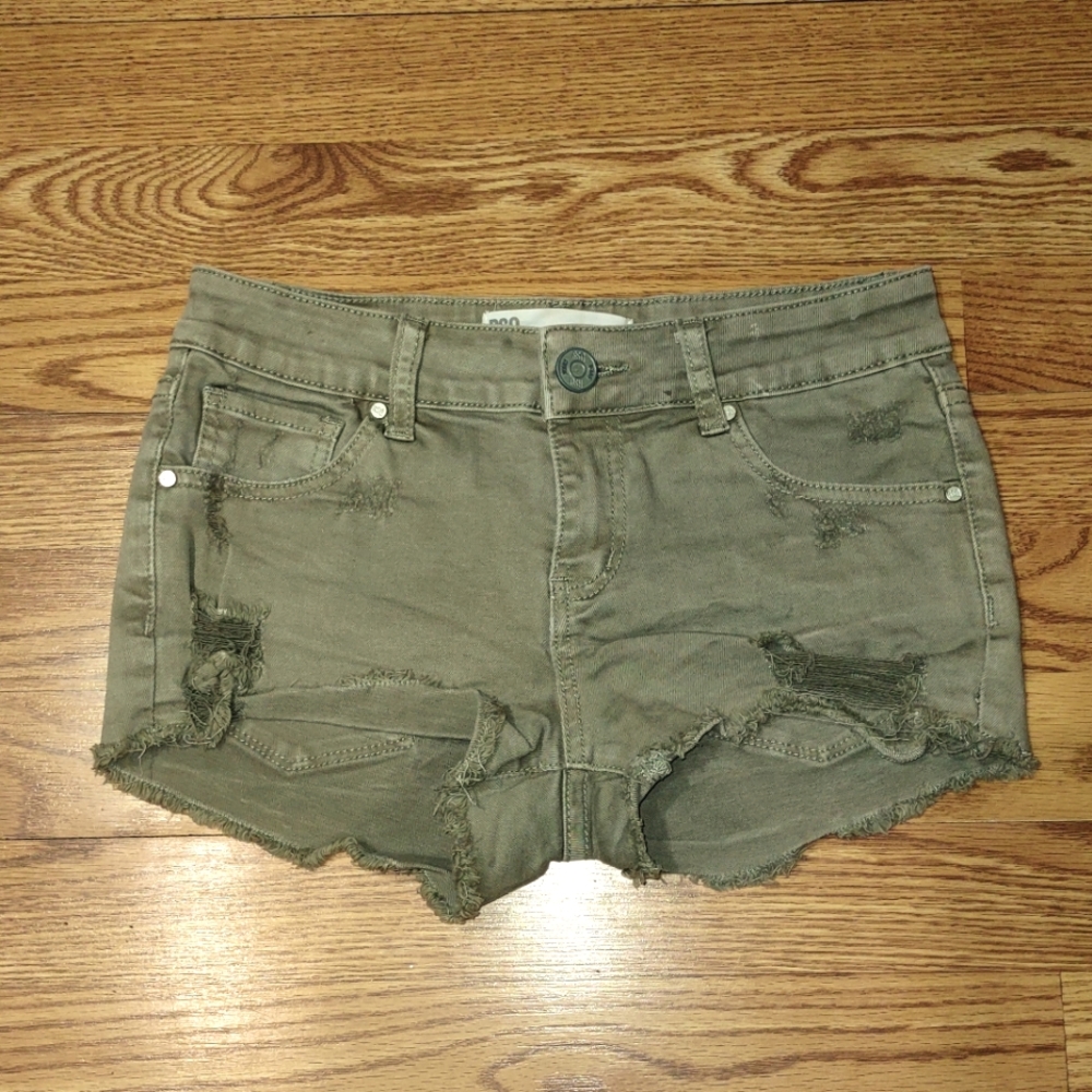 RSQ Cabo Cut Off Medium Wash Green Denim Shorts